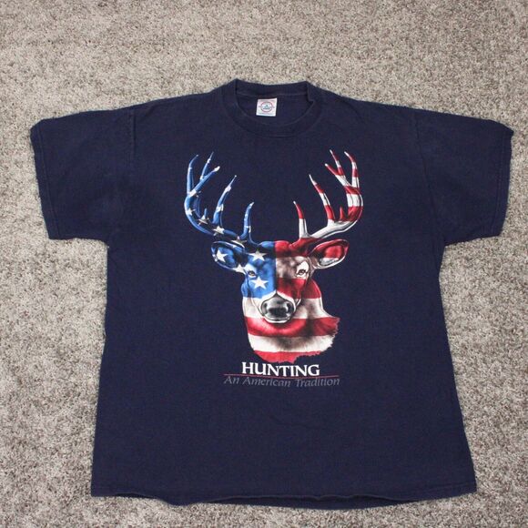 Vintage Delta Pro T-Shirt Mens Large Blue American Flag Deer Graphic Patriotic - Picture 1 of 6